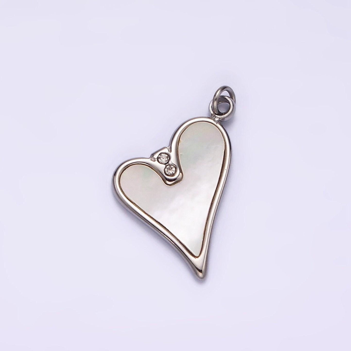 Stainless steel double clear cz shell pearl heart charm in gold & silver | p1296