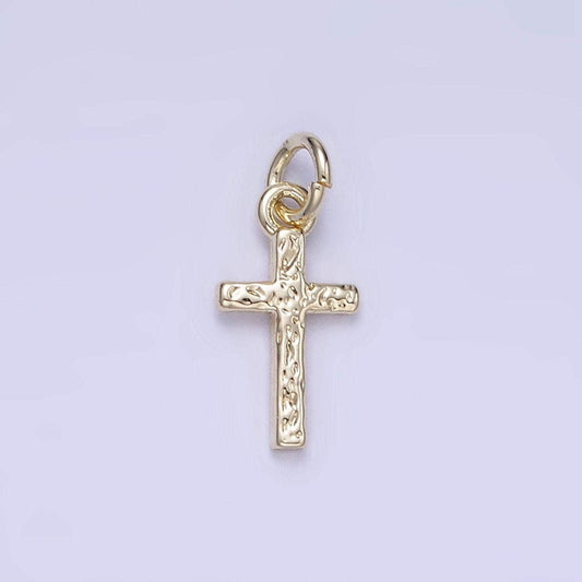 Small hammered texture cross charm for religious jewelry making mini gold filled cross pendant for bracelet necklace earring supply | w-657