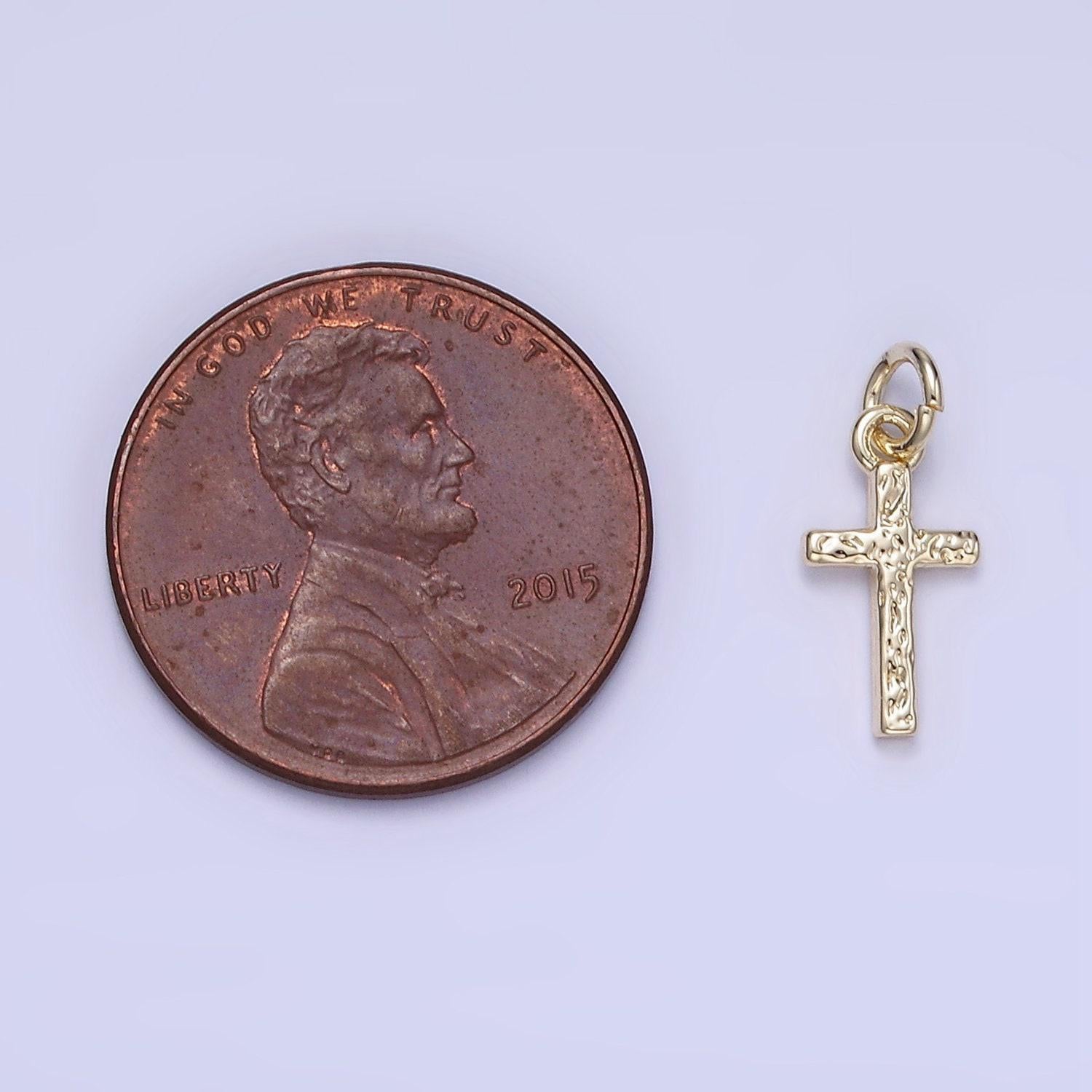 Small hammered texture cross charm for religious jewelry making mini gold filled cross pendant for bracelet necklace earring supply | w-657