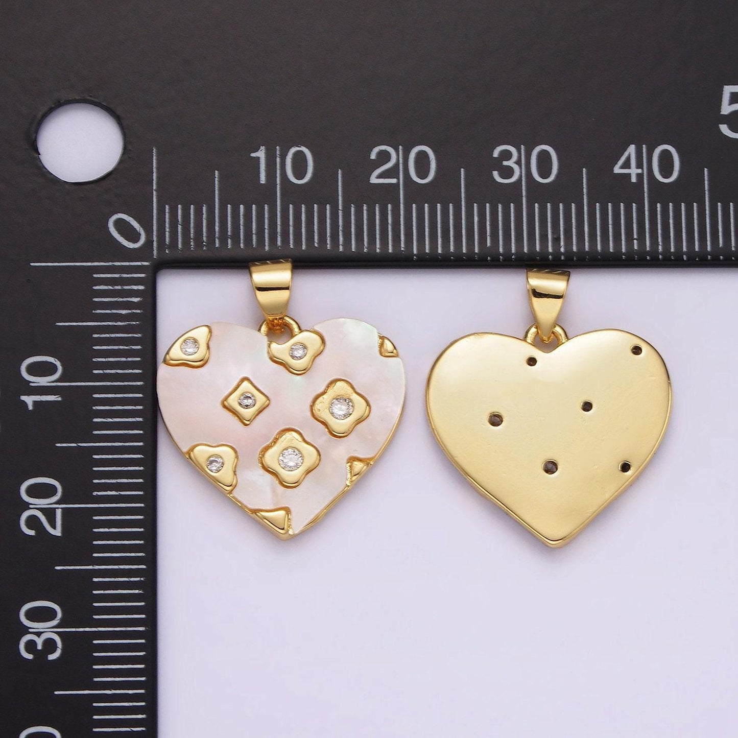 Dainty pearl heart clover charm gold heart charm geometric cz pearl heart pendant love jewelry ah130