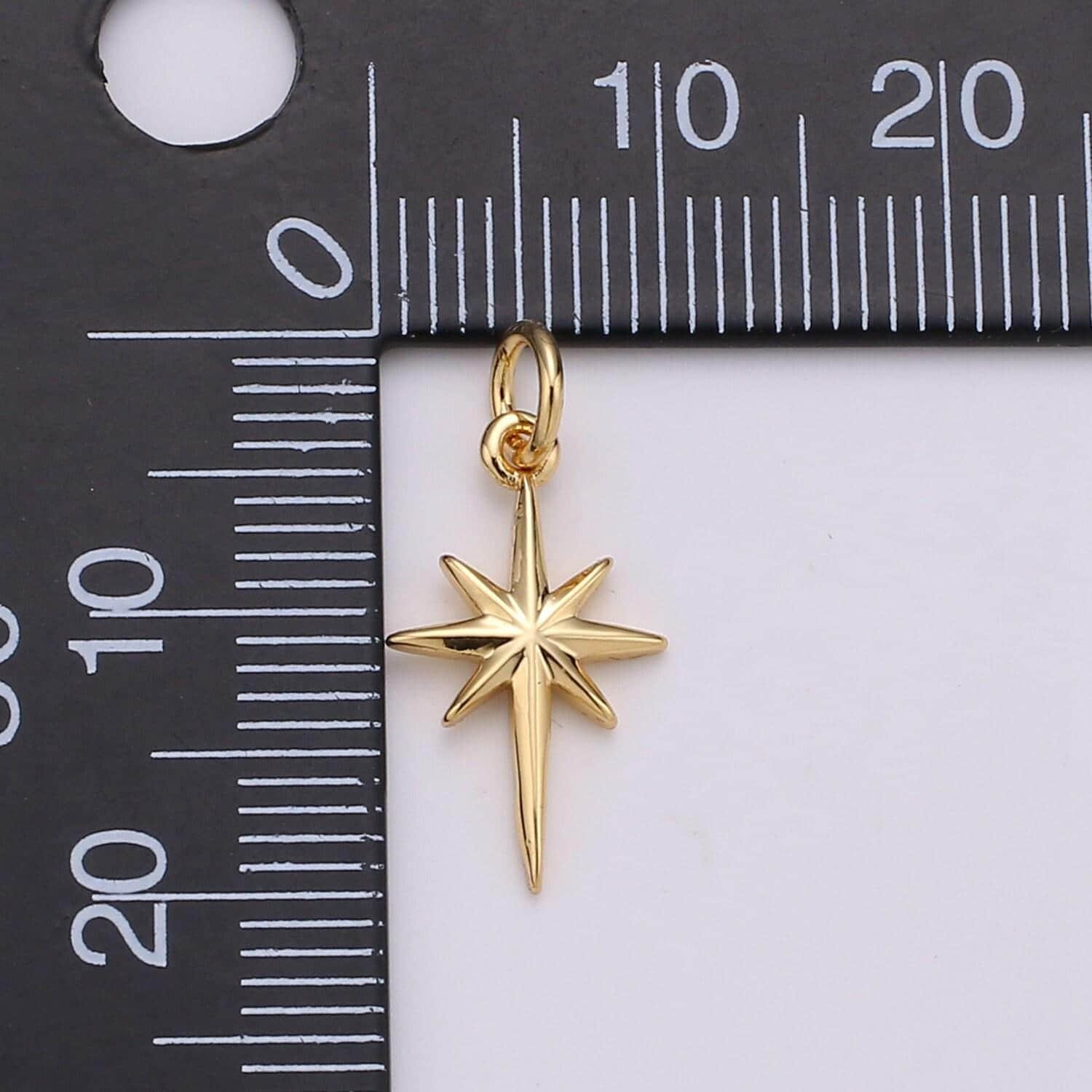Dainty gold north star charm necklace, bethlehem star pendant in silver celestial jewelry making supply, chgf-1478, 1479