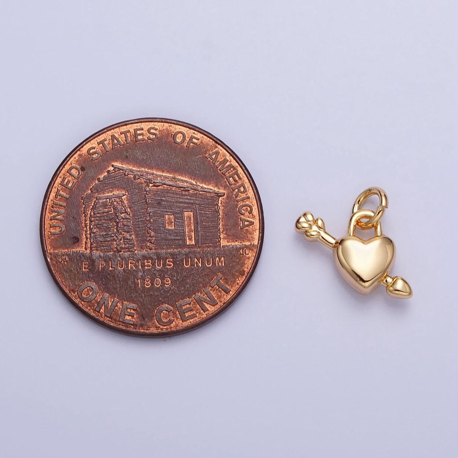 Mini gold heart with arrow charm mini silver heart pendant for earring necklace bracelet component ac707