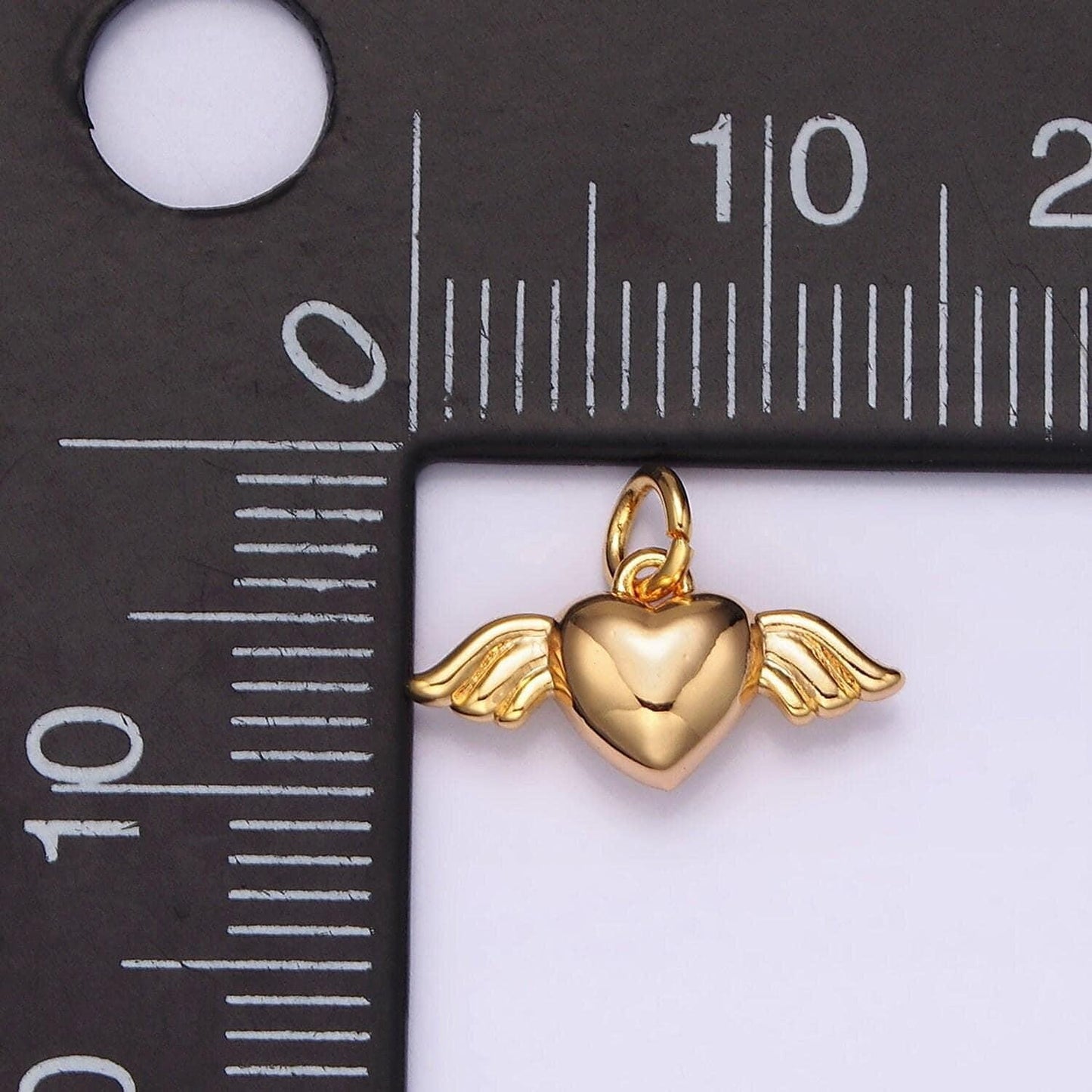 16k gold filled mini heart angel wings add-on charm | ag095