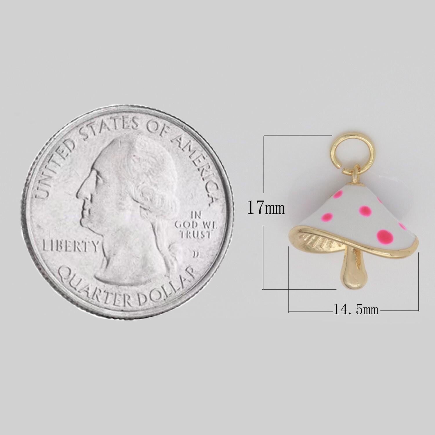 Dainty gold filled magic mushroom charm white mushroom pendant novelty charm 3d fungi jewelry gift funky for bracelet necklace earring m-605