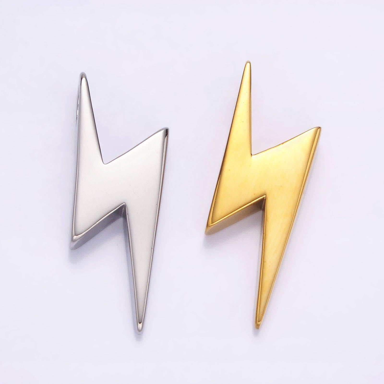Stainless steel thunder lightning bolt charm, gold silver hole spacer bead, for diy jewelry charms necklace bracelet | p-611 p-612