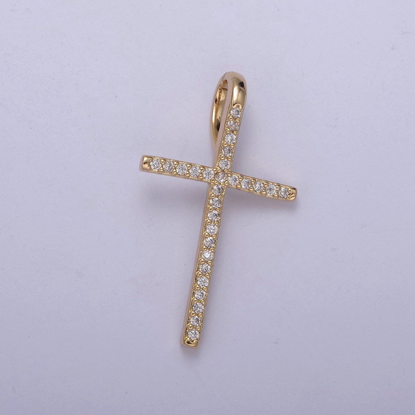 Large gold cubic zirconia cross pendant - 18k gold filled religious cross pendant christian catholic cross rosary h-424
