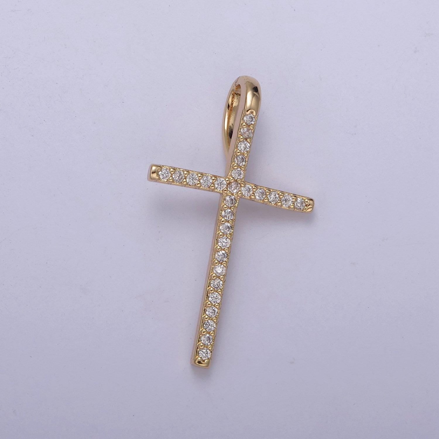 Large gold cubic zirconia cross pendant - 18k gold filled religious cross pendant christian catholic cross rosary h-424