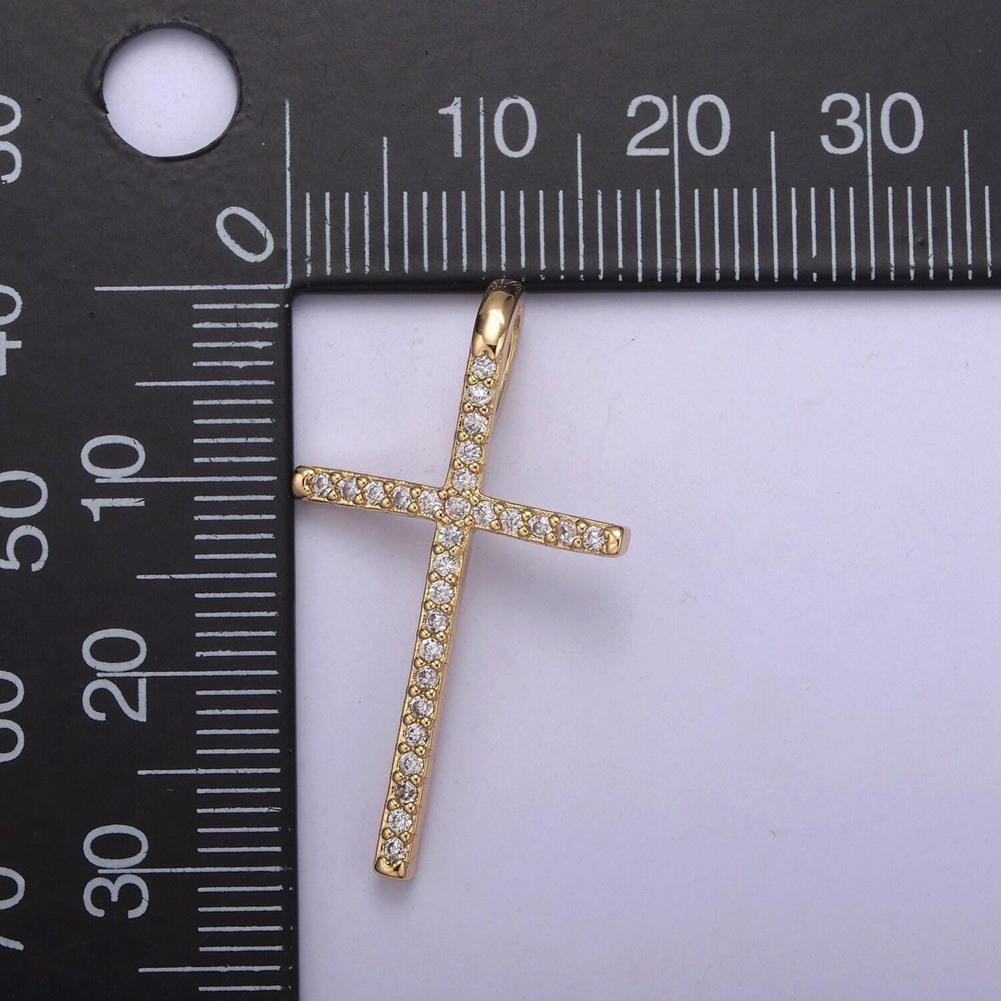 Large gold cubic zirconia cross pendant - 18k gold filled religious cross pendant christian catholic cross rosary h-424