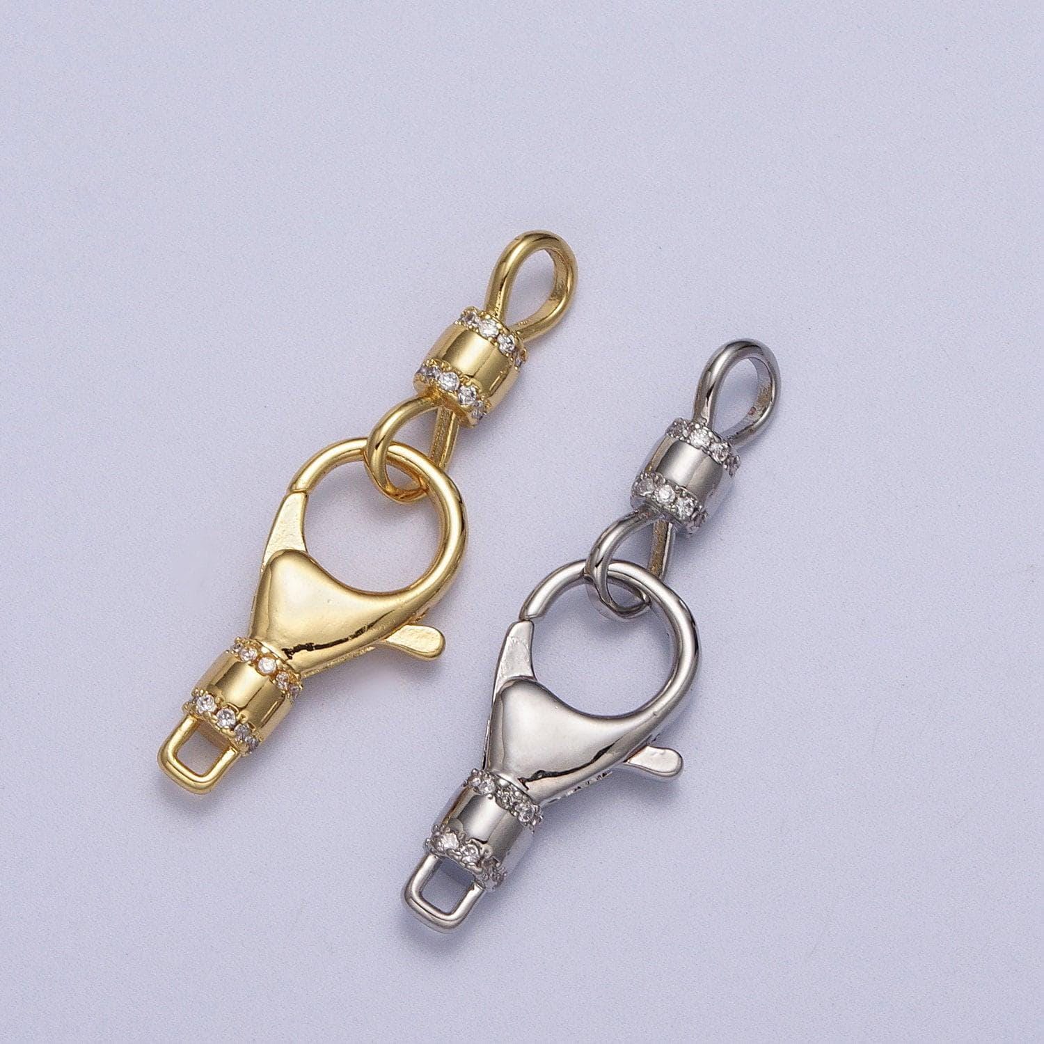 Gold, silver lobster clasps with hook in micro paved cz jewelry end clasp closure supply for jewelry making z-041
