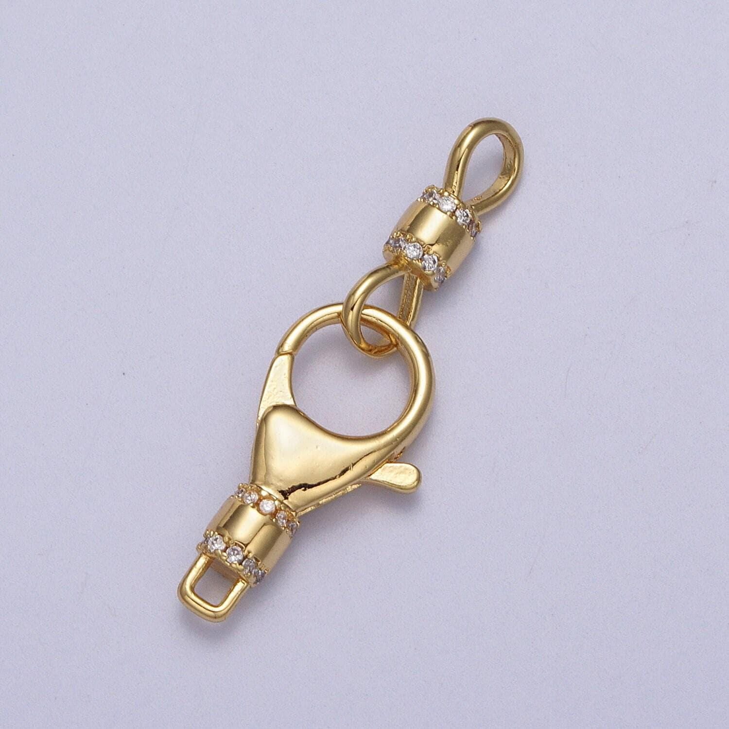 Gold, silver lobster clasps with hook in micro paved cz jewelry end clasp closure supply for jewelry making z-041