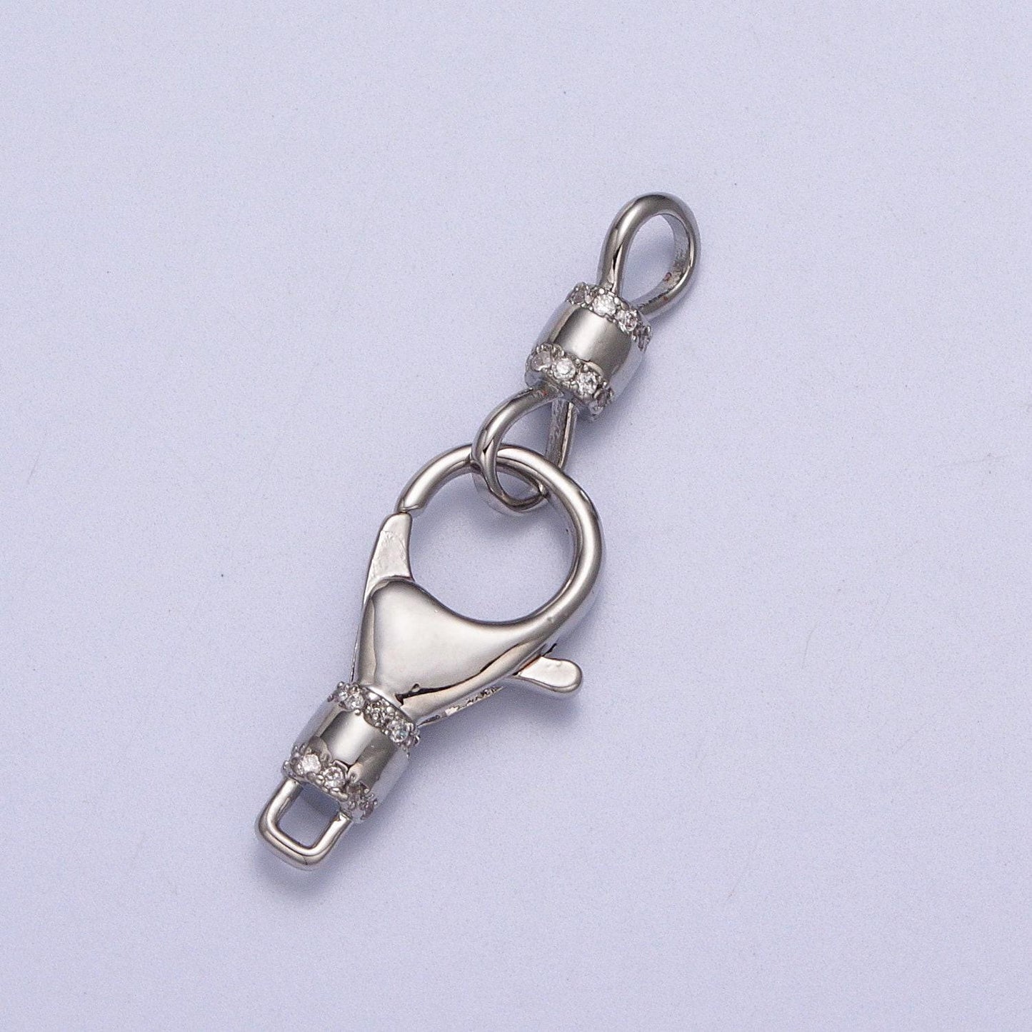 Gold, silver lobster clasps with hook in micro paved cz jewelry end clasp closure supply for jewelry making z-041