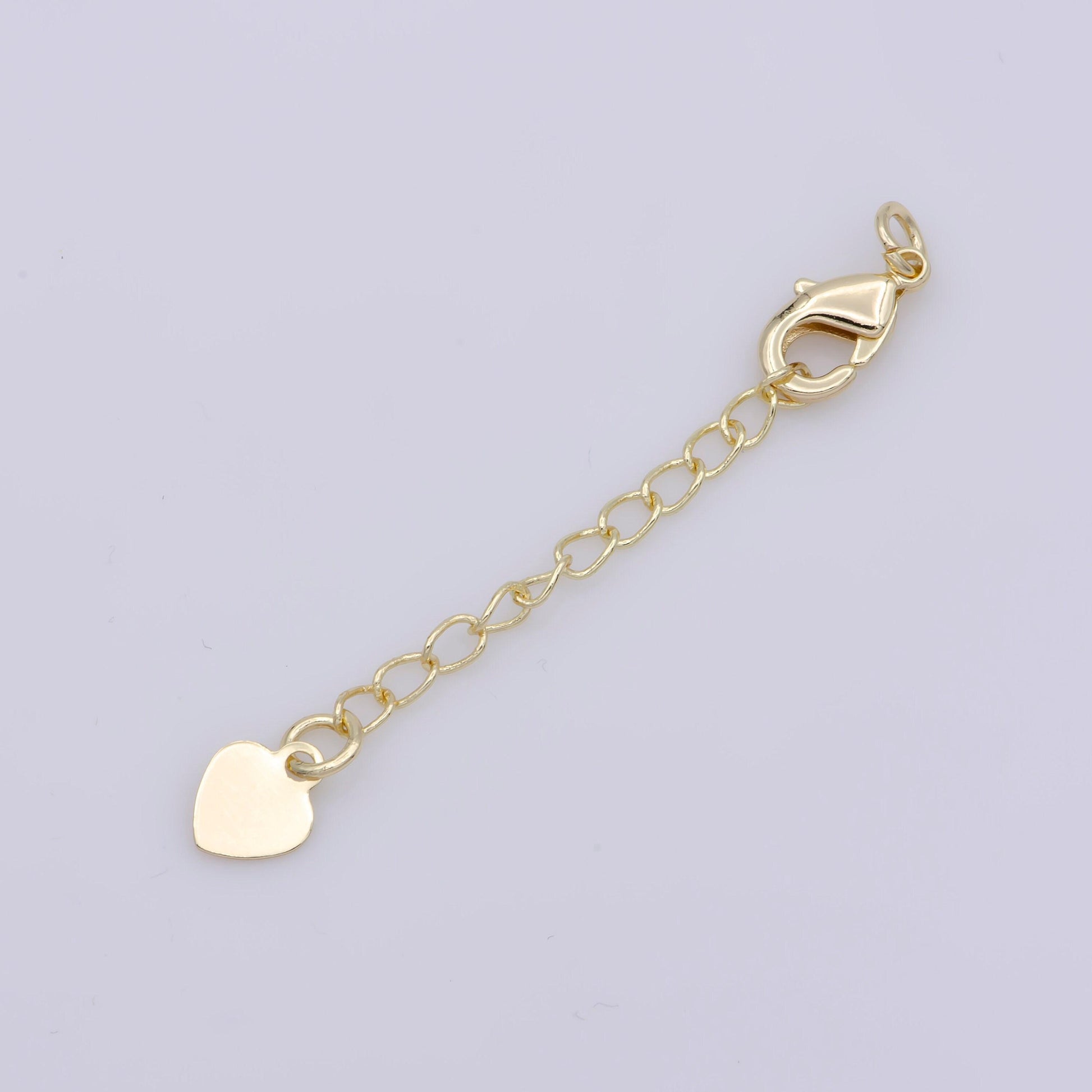 18k gold filled chain extender for necklace bracelet supply component findings extenders w/ heart charm + lobster clasp | l-467, l-468