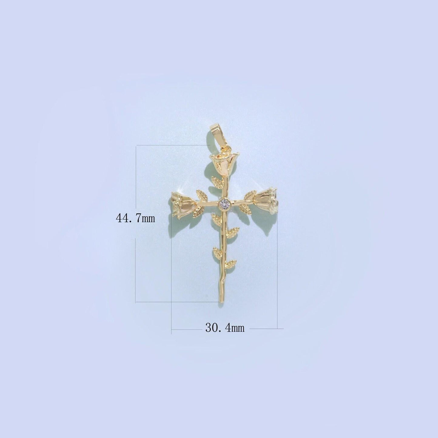 Dainty gold filled rose cross charms cross pendants rose vine religious charms rosary parts jewelry supplies 34x23mm