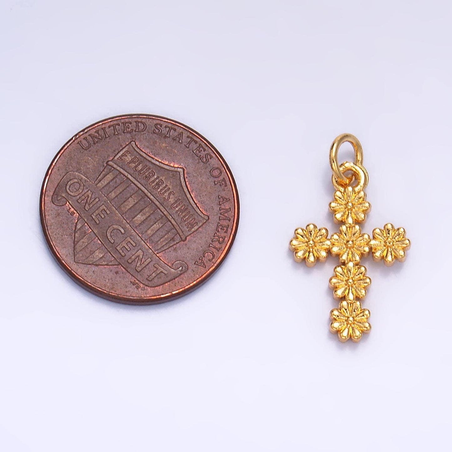 Mini gold cross pendant daisy flower cross charm for religious jewelry making supply w325