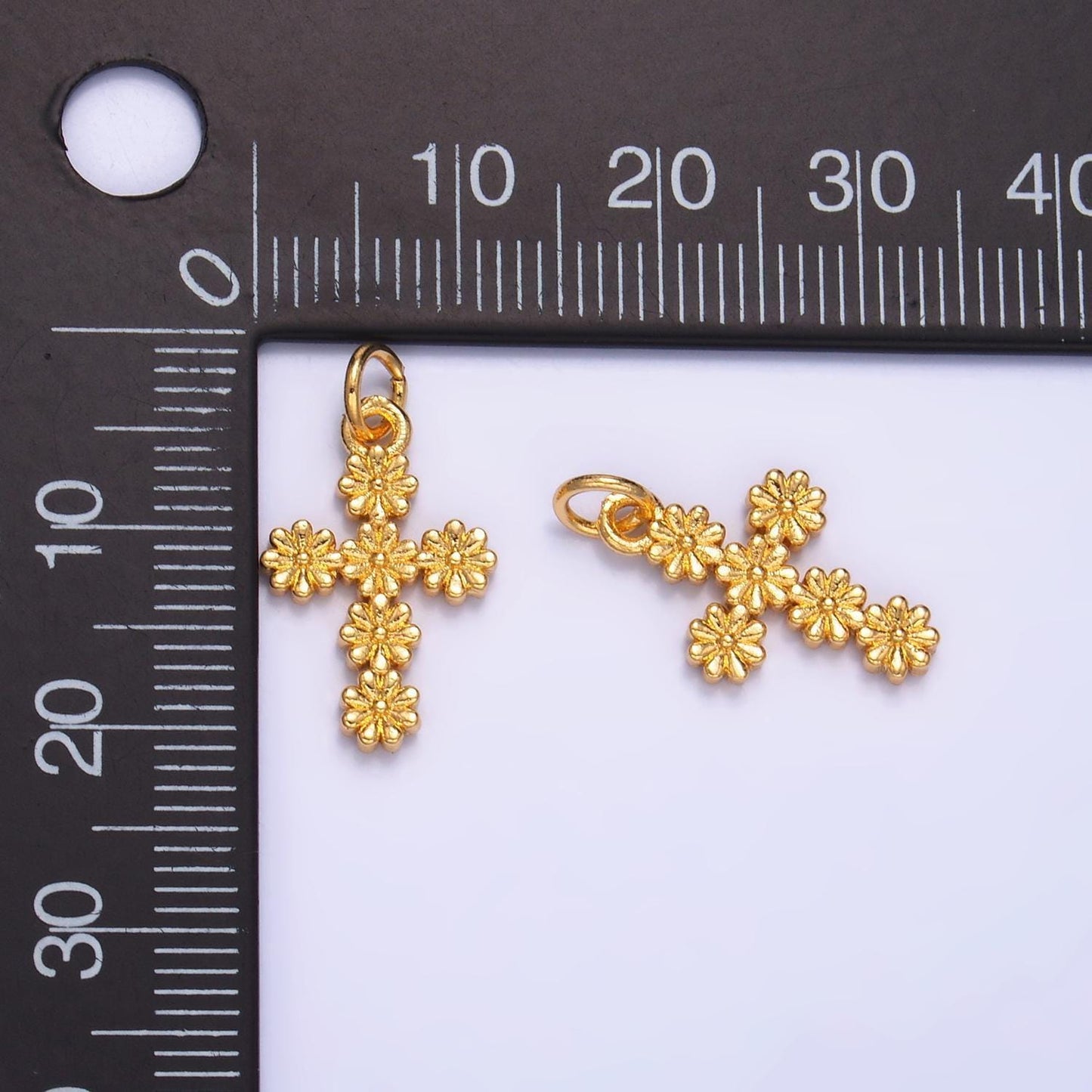 Mini gold cross pendant daisy flower cross charm for religious jewelry making supply w325