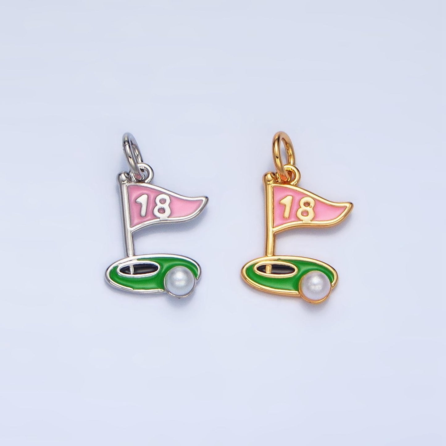 Enamel golf flag charm 18 hole charm dainty silver gold charm green hole in one charm e371