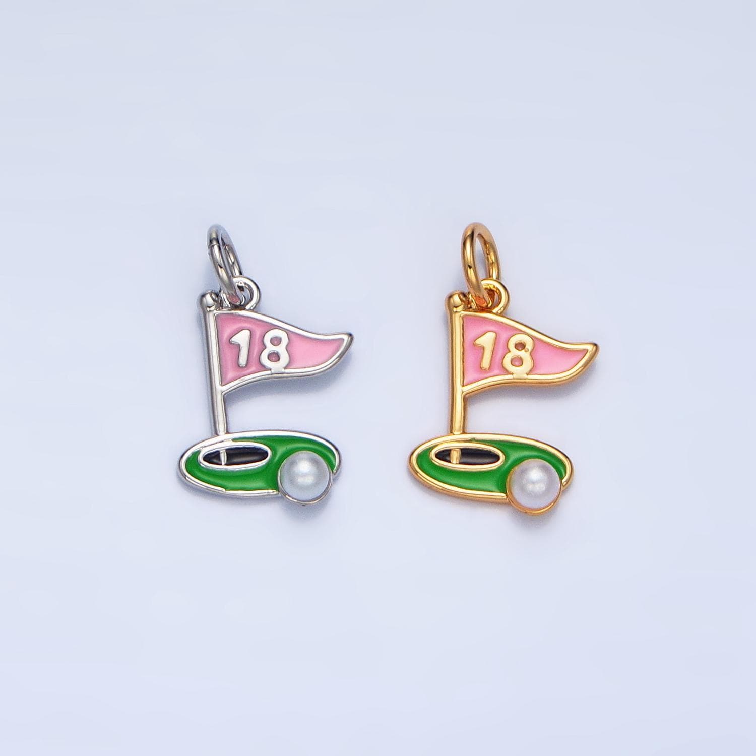 Enamel golf flag charm 18 hole charm dainty silver gold charm green hole in one charm e371
