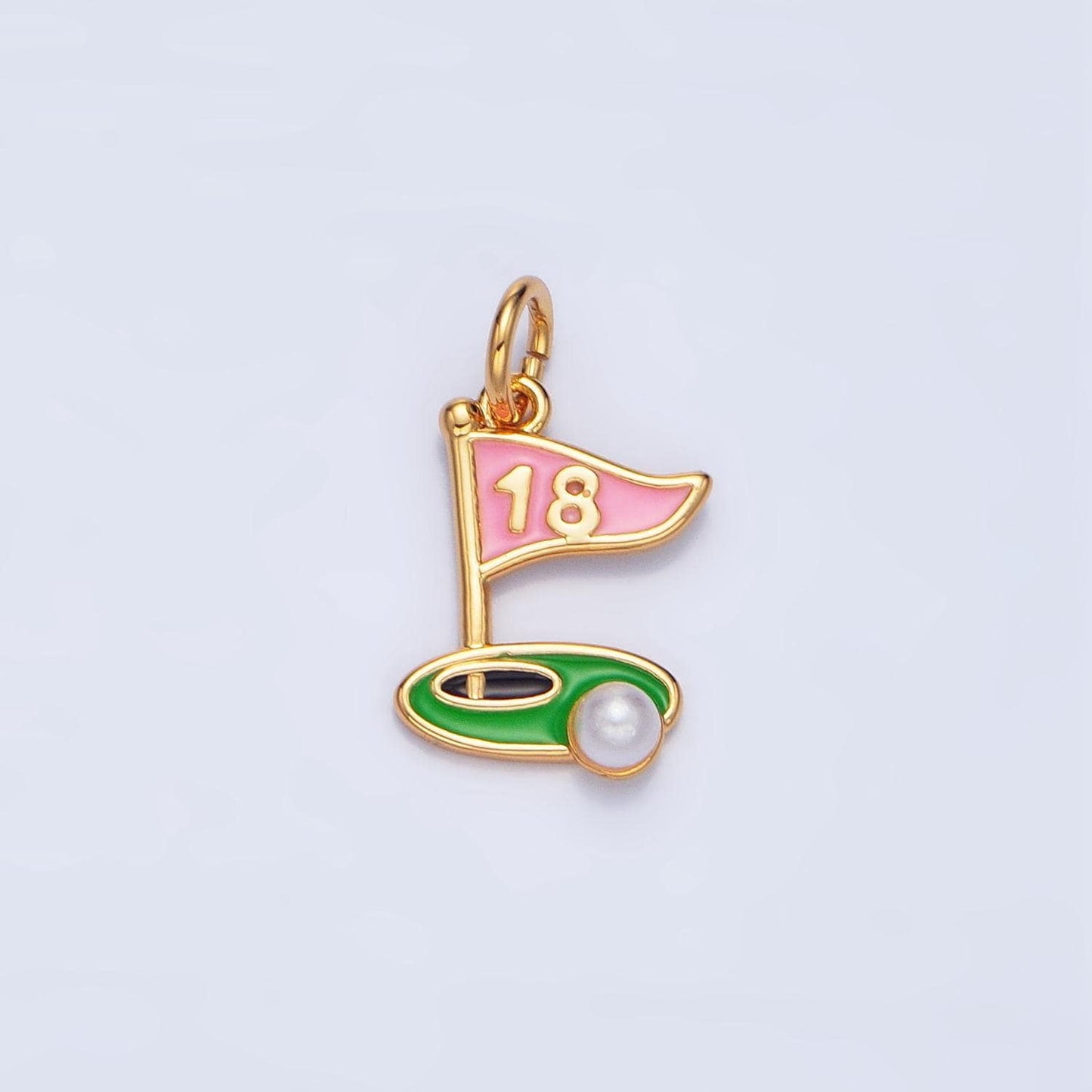 Enamel golf flag charm 18 hole charm dainty silver gold charm green hole in one charm e371