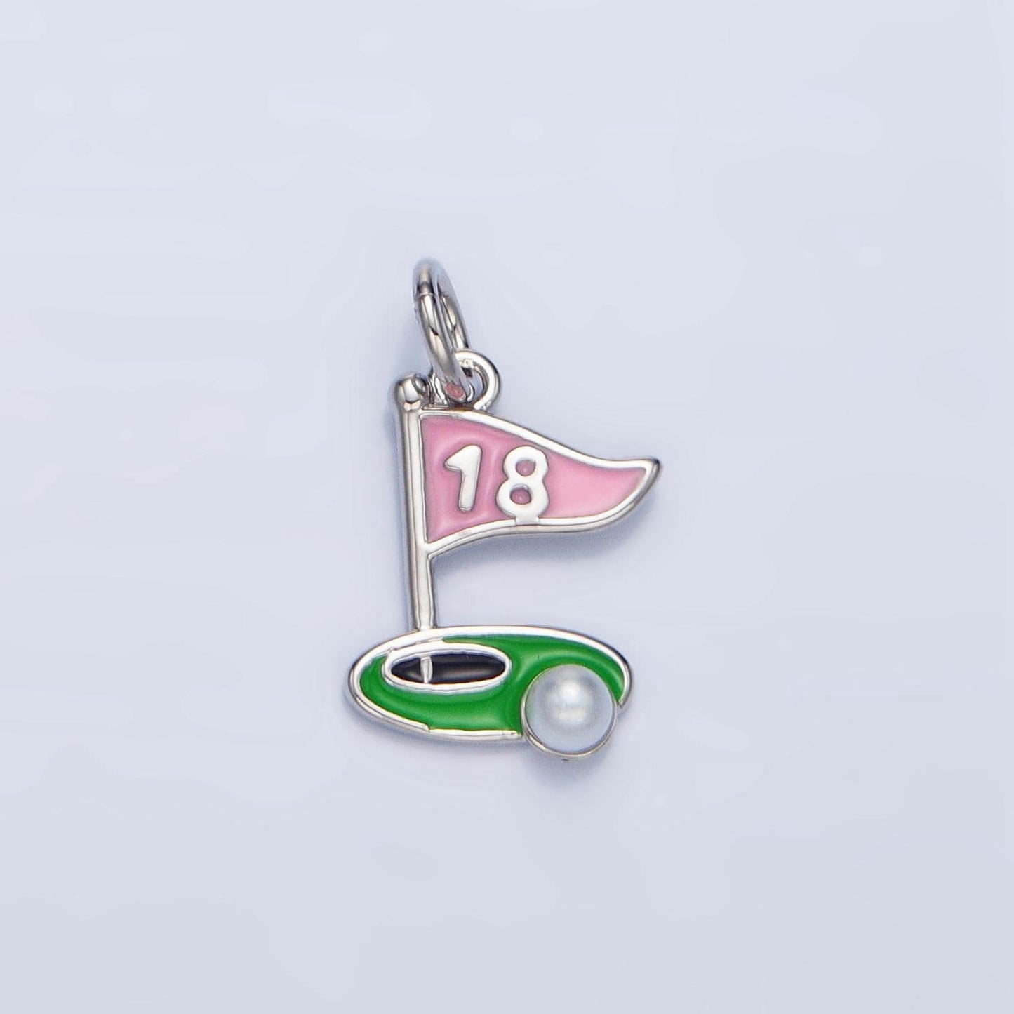 Enamel golf flag charm 18 hole charm dainty silver gold charm green hole in one charm e371