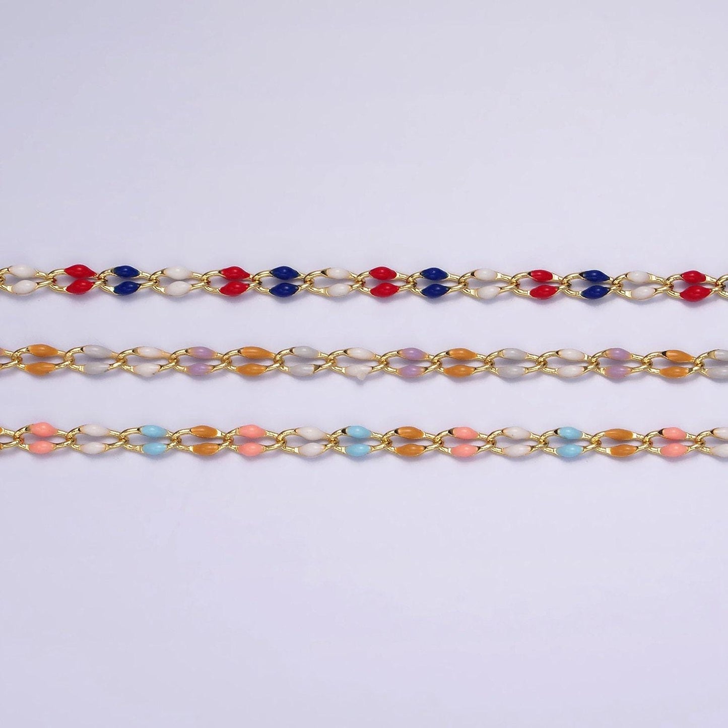 Dainty enamel chain rainbow seasonal chain permanent jewelry wholesale soft pastel enamel chain, red white blue enamel gold chain roll1422