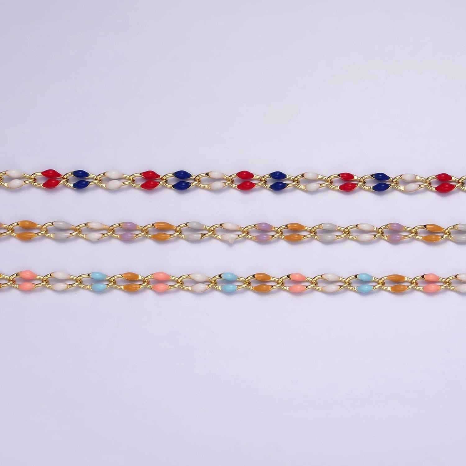 Dainty enamel chain rainbow seasonal chain permanent jewelry wholesale soft pastel enamel chain, red white blue enamel gold chain roll1422