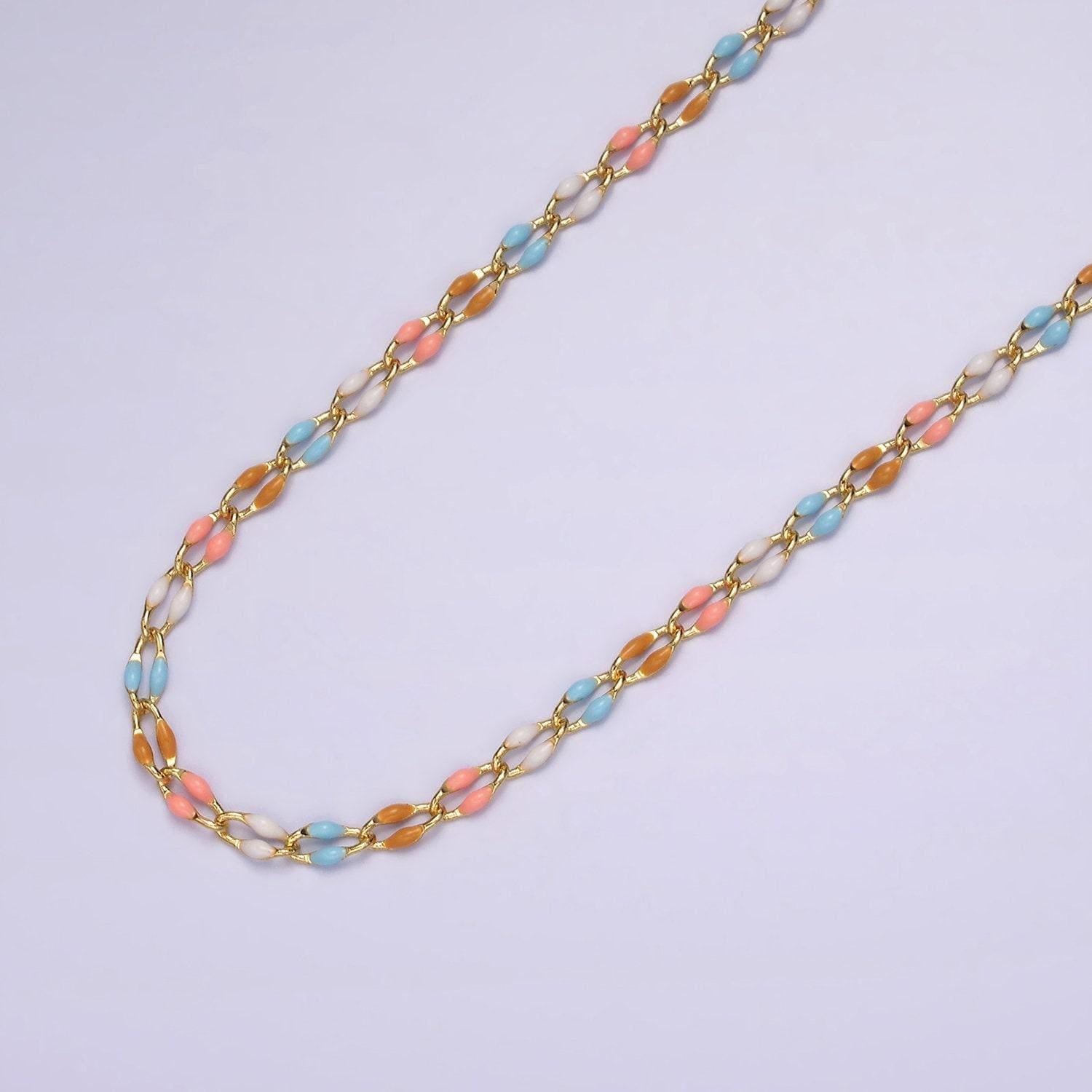 Dainty enamel chain rainbow seasonal chain permanent jewelry wholesale soft pastel enamel chain, red white blue enamel gold chain roll1422