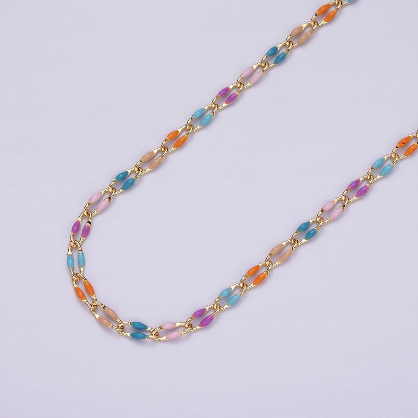 Dainty enamel chain rainbow seasonal chain permanent jewelry wholesale soft pastel enamel chain, red white blue enamel gold chain roll1422