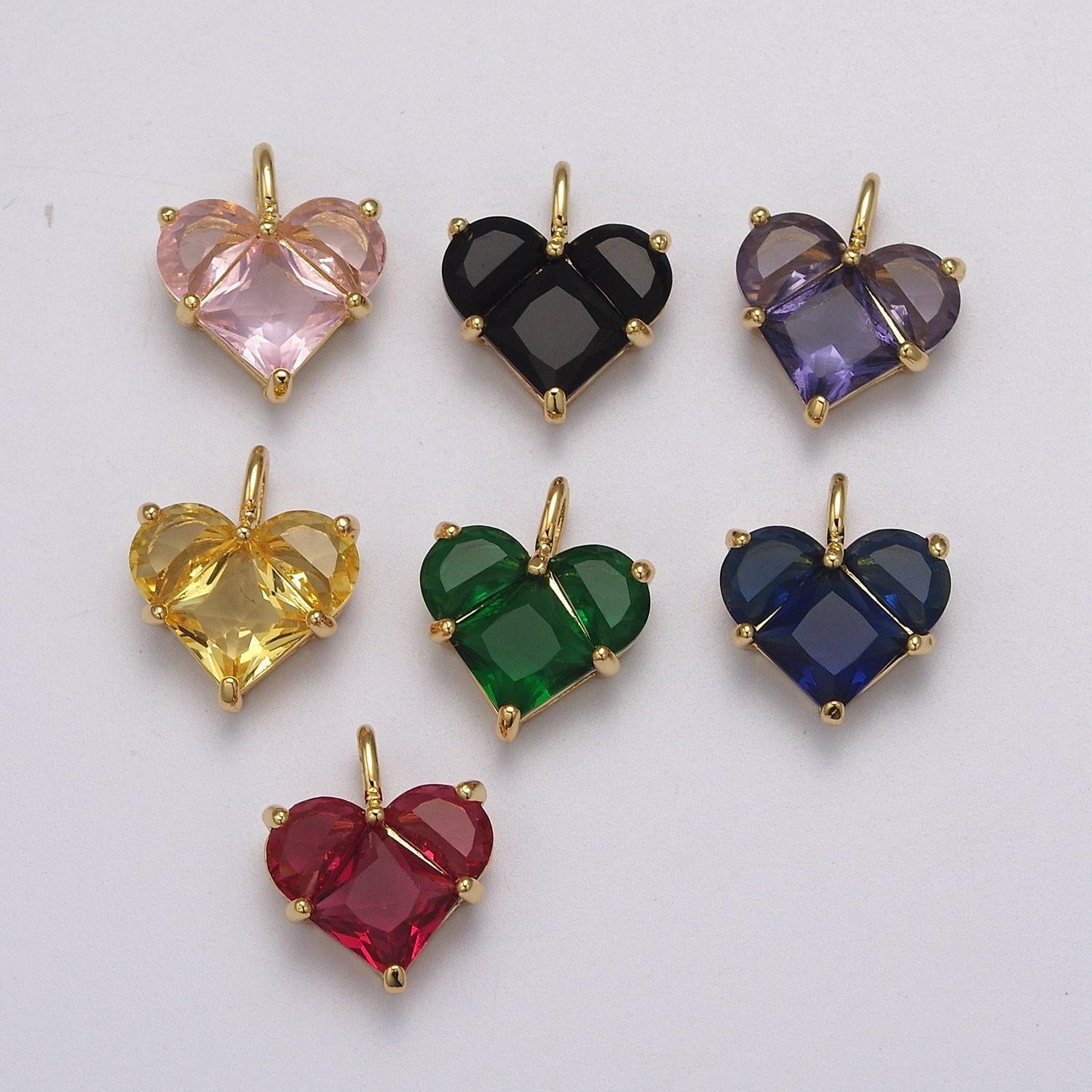 Dainty heart charm cz heart pendant for necklace bracelet earrings charm, dainty charm gold plated lead nickel free j-485