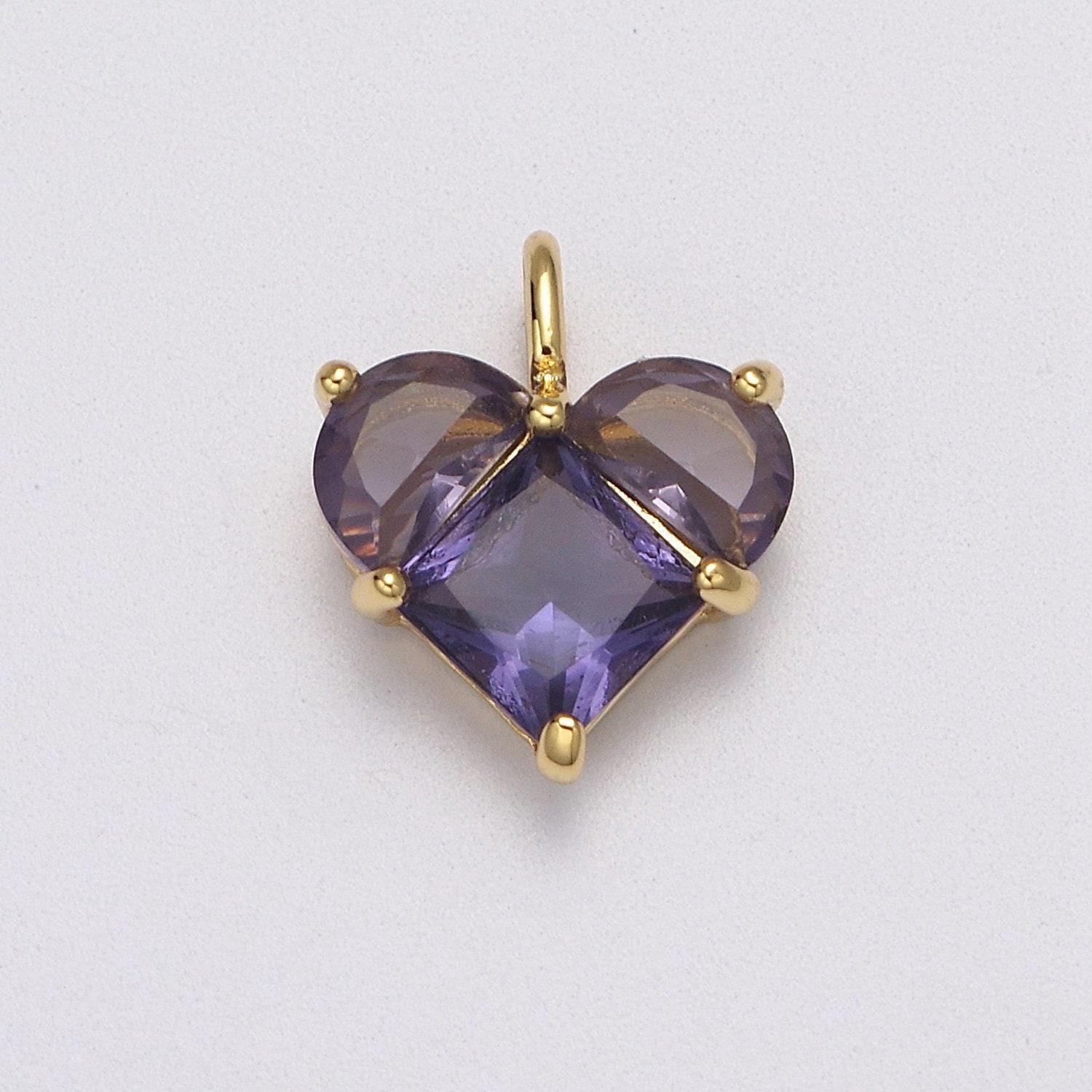 Dainty heart charm cz heart pendant for necklace bracelet earrings charm, dainty charm gold plated lead nickel free j-485