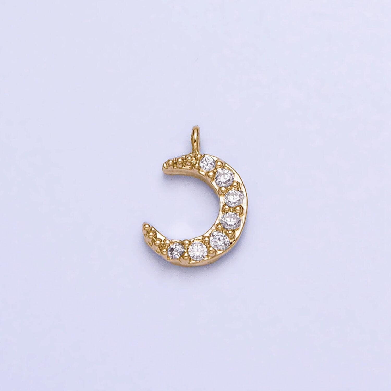 Mini gold crescent moon charm, cubic zirconia star pendant charm, celestial charm necklace earring bracelet diy jewelry ac1044