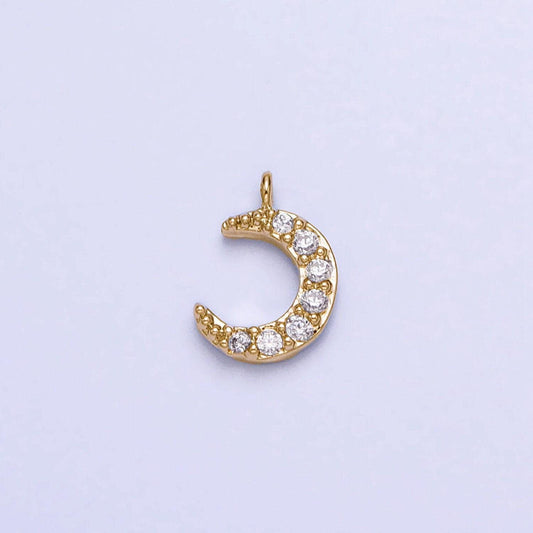 Mini gold crescent moon charm, cubic zirconia star pendant charm, celestial charm necklace earring bracelet diy jewelry ac1044