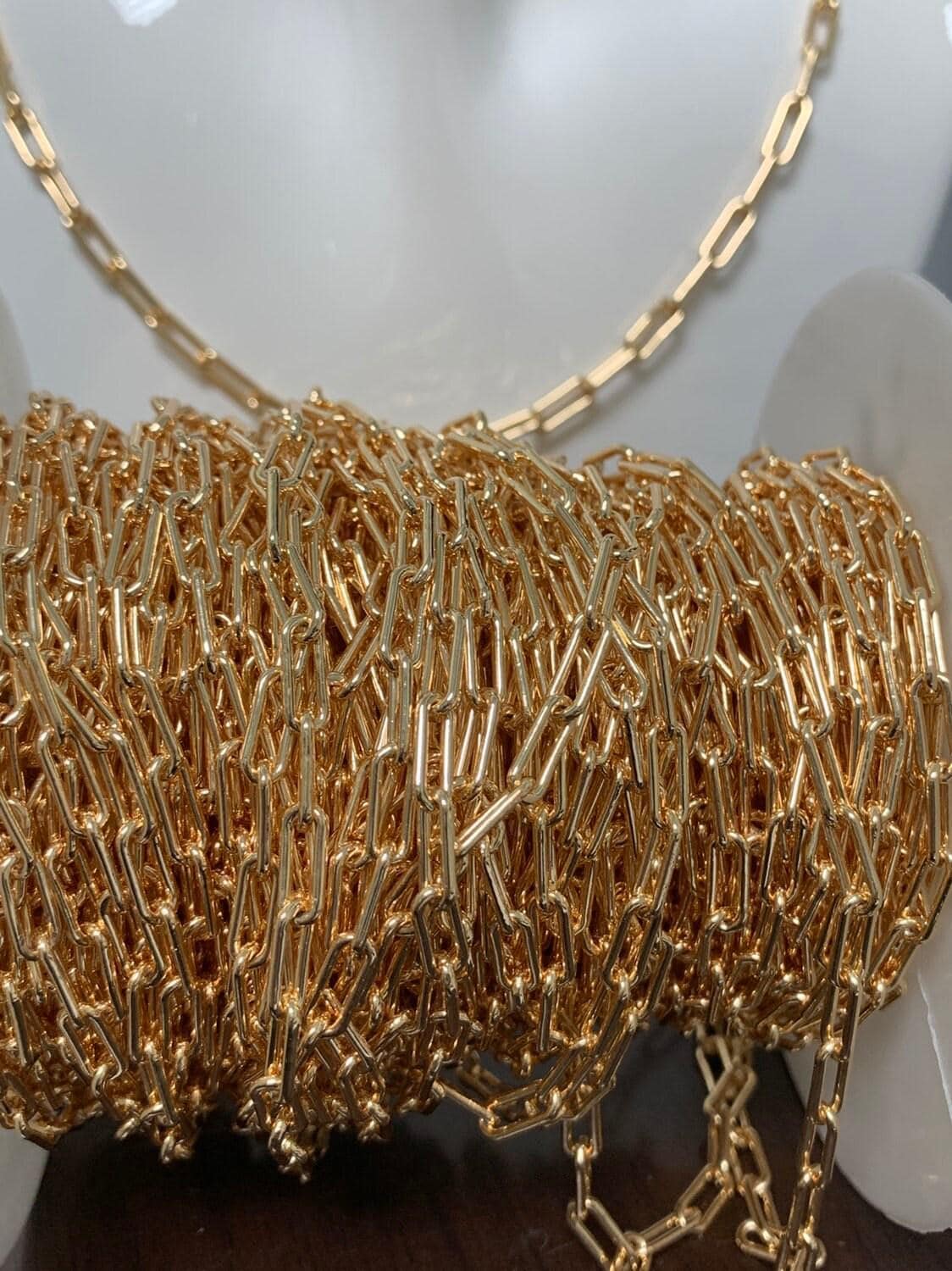 18k gold paperclip rolo cable chain by yard, cable rolo chain by foot, thicknest 9.3mmx 3.8mm x 1mm,roll-251