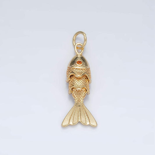 24k gold filled 25mm orange cz eye multidimensional fish sea animal | ag-925