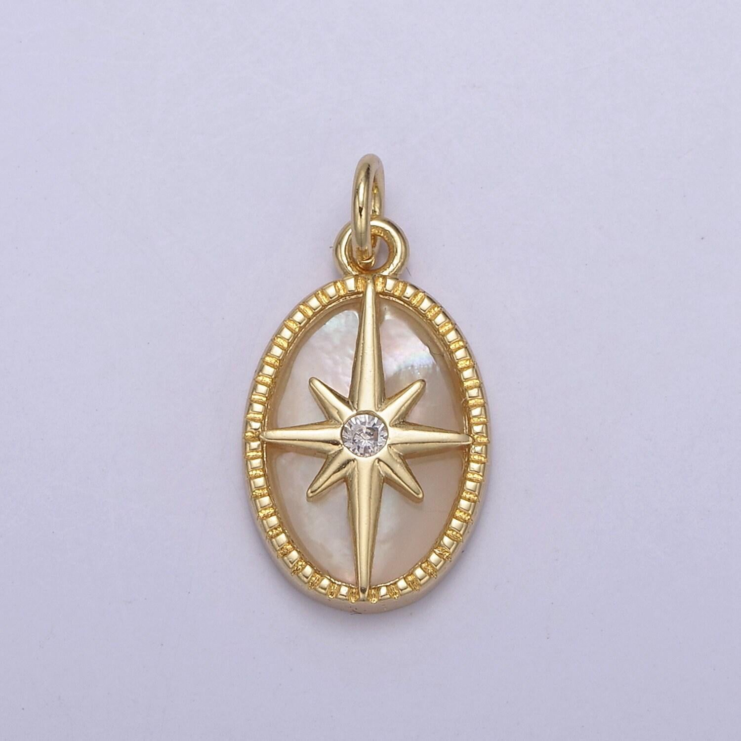 14k gold filled pearl, tiger eye, abalone shell charm pendant north star charm for celestial necklace bracelet jewelry making n-820