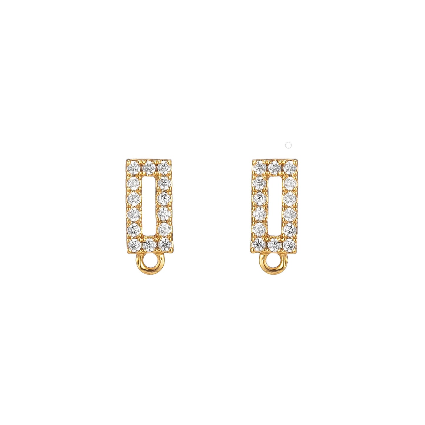 14k gold filled pave cz earring with open link cz micro pave rectangle ear studs, cubic zirconia earring stud for earring component