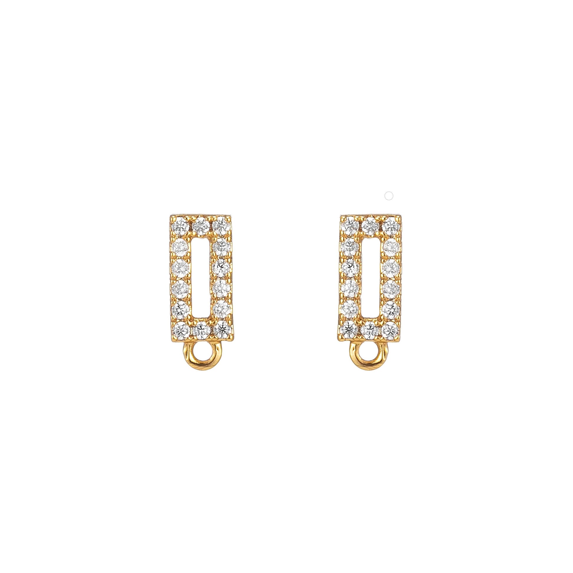 14k gold filled pave cz earring with open link cz micro pave rectangle ear studs, cubic zirconia earring stud for earring component