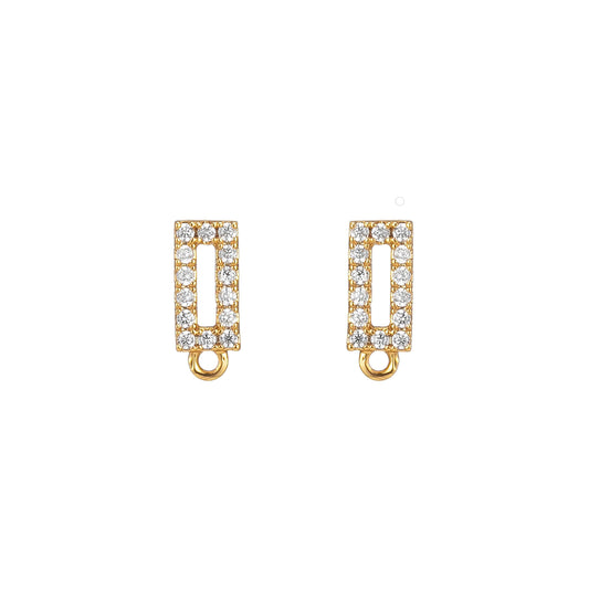 14k gold filled pave cz earring with open link cz micro pave rectangle ear studs, cubic zirconia earring stud for earring component