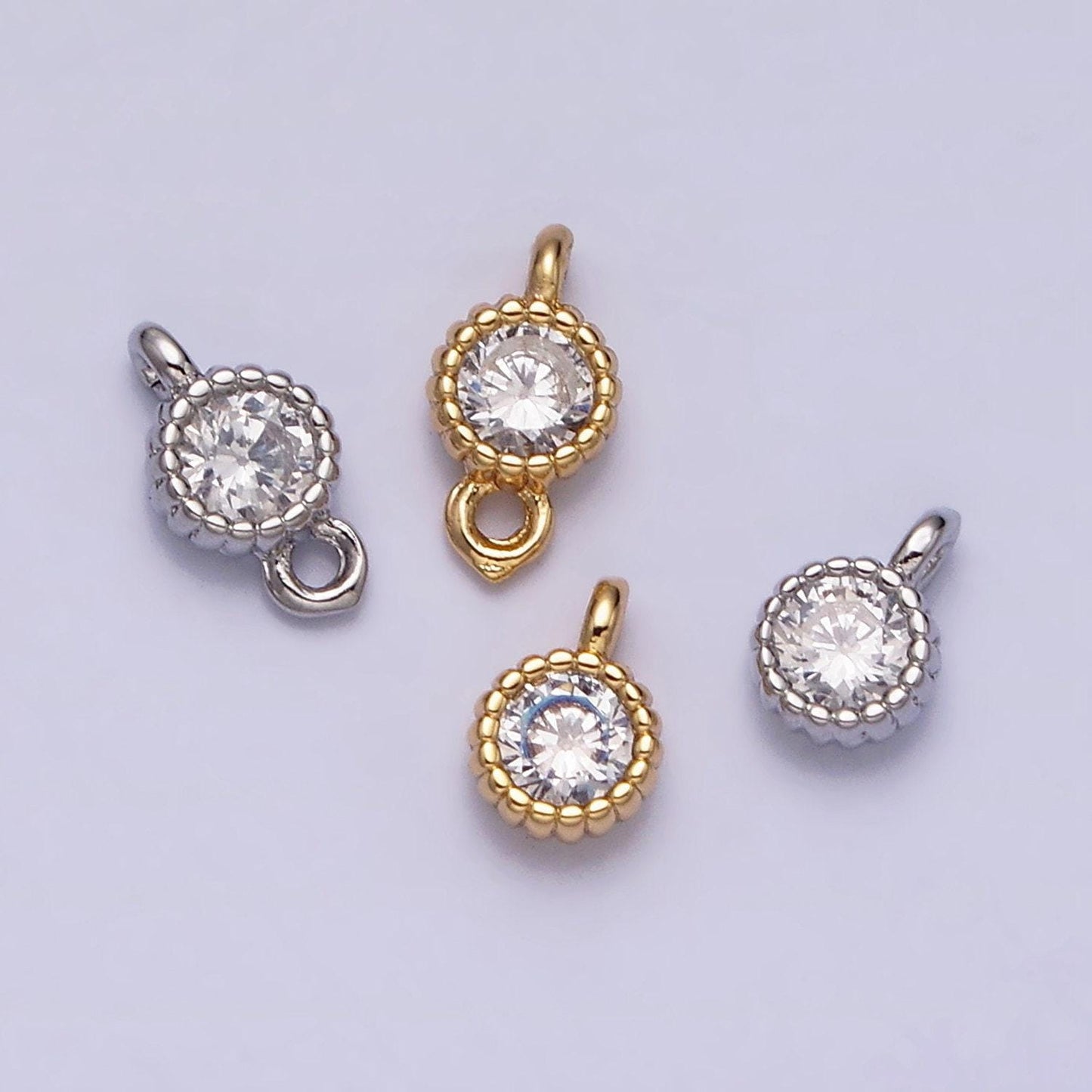 16k gold filled 4.5mm clear triangle cz dotted bezel connector in gold & silver | y-913