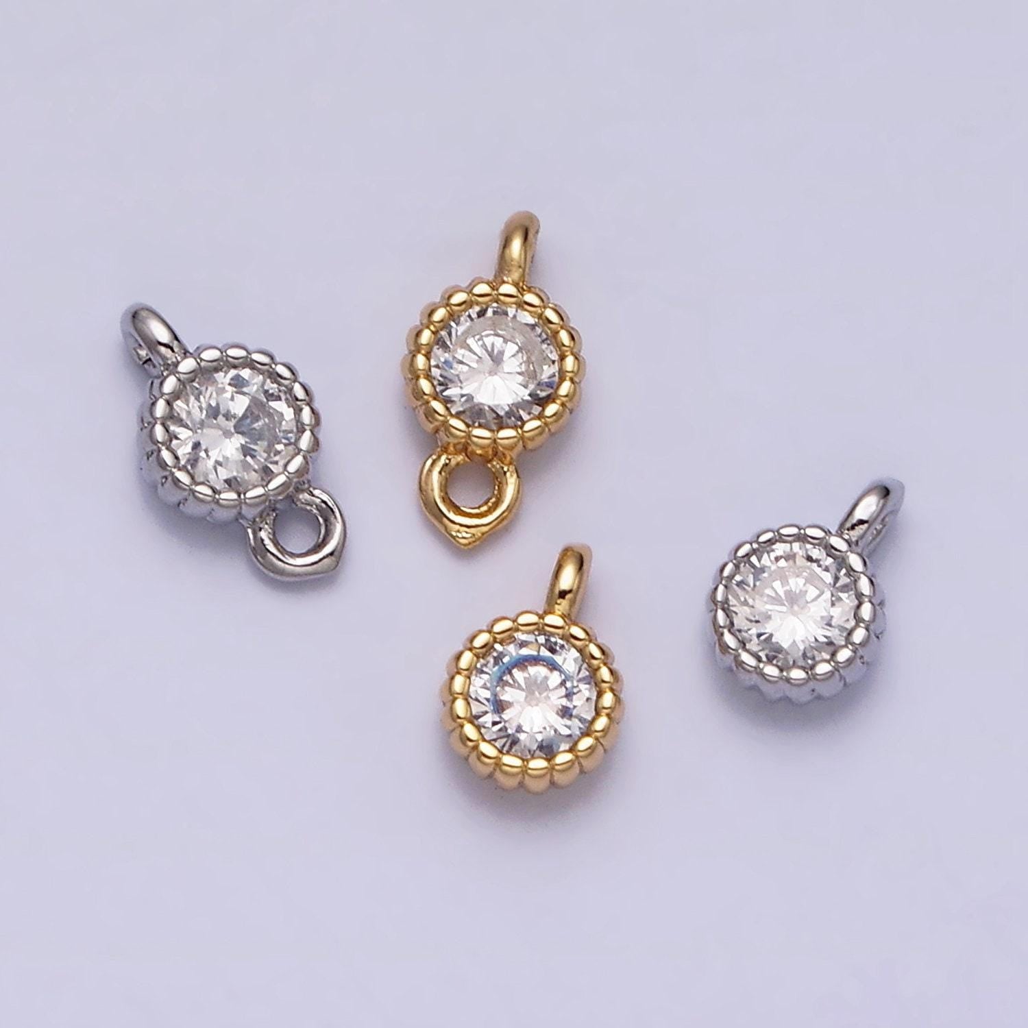 16k gold filled 4.5mm clear triangle cz dotted bezel connector in gold & silver | y-913