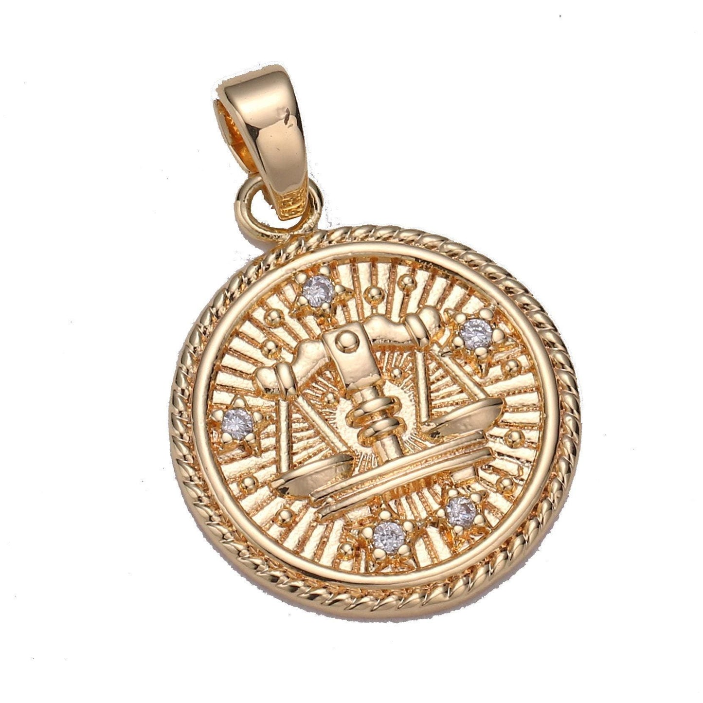 Dainty zodiac horoscope sign constellation medallion pendant charm textured coin decorative edge for necklace jewelry making, a1761--1766