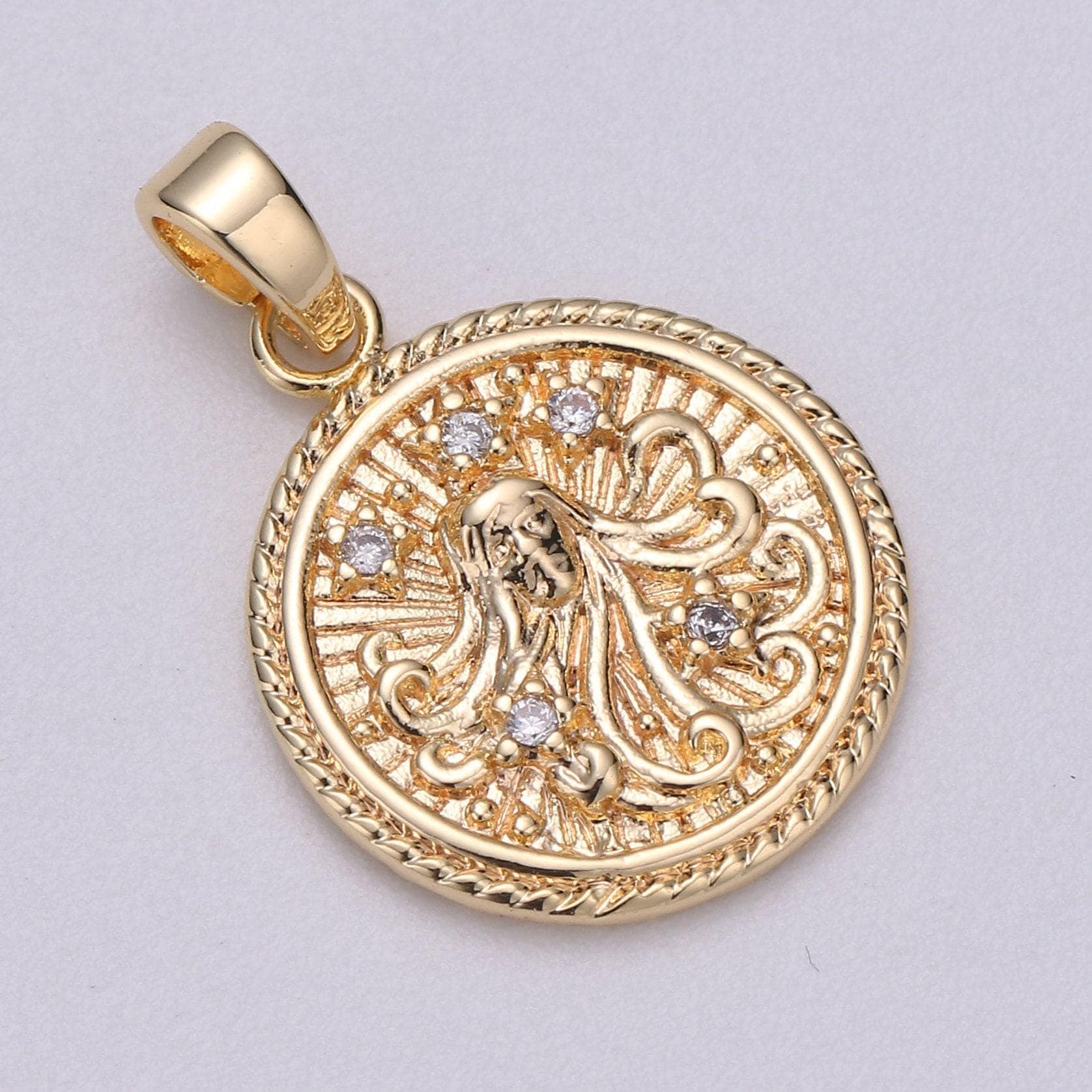 Dainty zodiac horoscope sign constellation medallion pendant charm textured coin decorative edge for necklace jewelry making, a1761--1766
