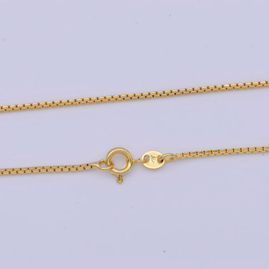 1.0mm dainty gold round box chain necklace, 24k gold filled 18.0" box link ready to wear necklace | wa-1132