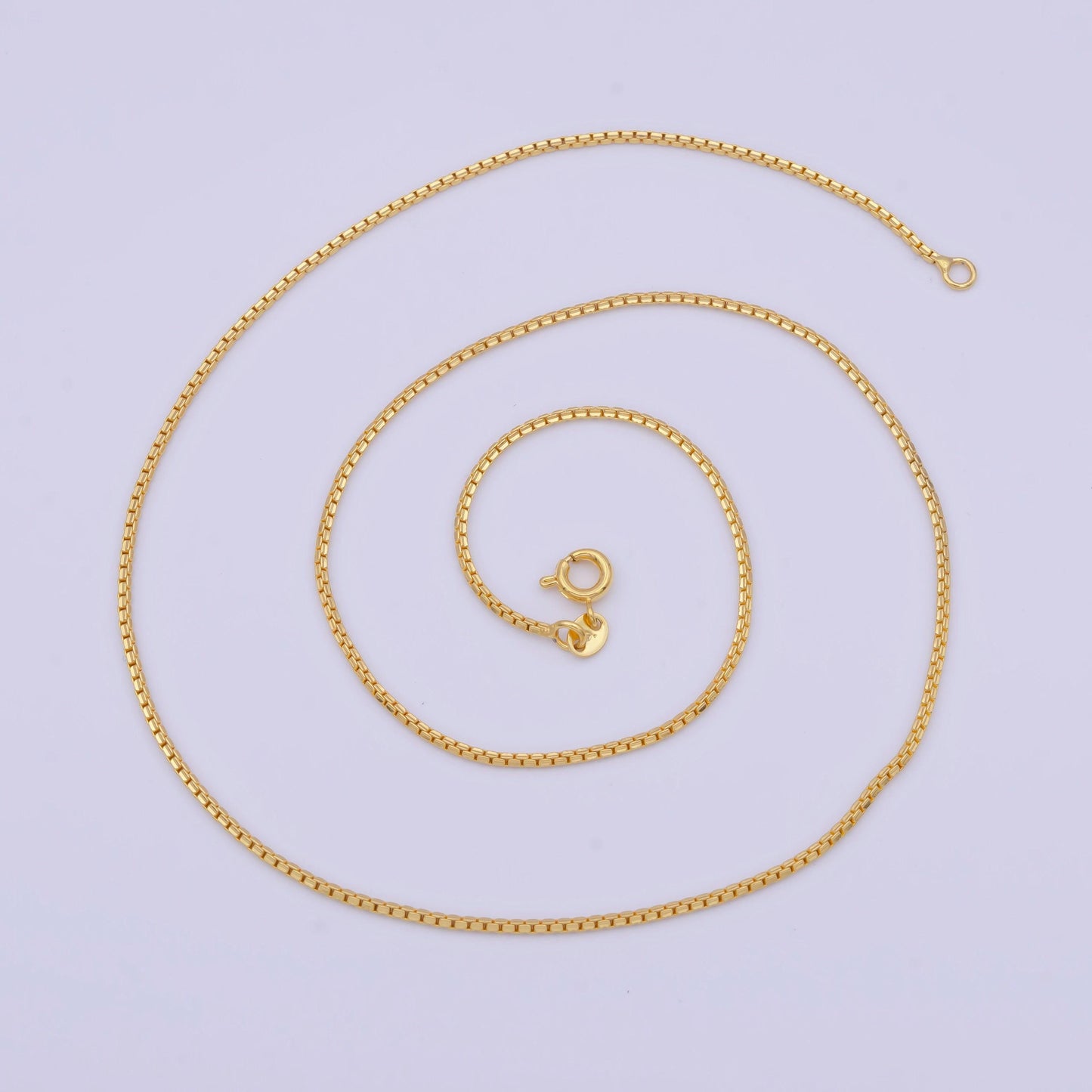 1.0mm dainty gold round box chain necklace, 24k gold filled 18.0" box link ready to wear necklace | wa-1132