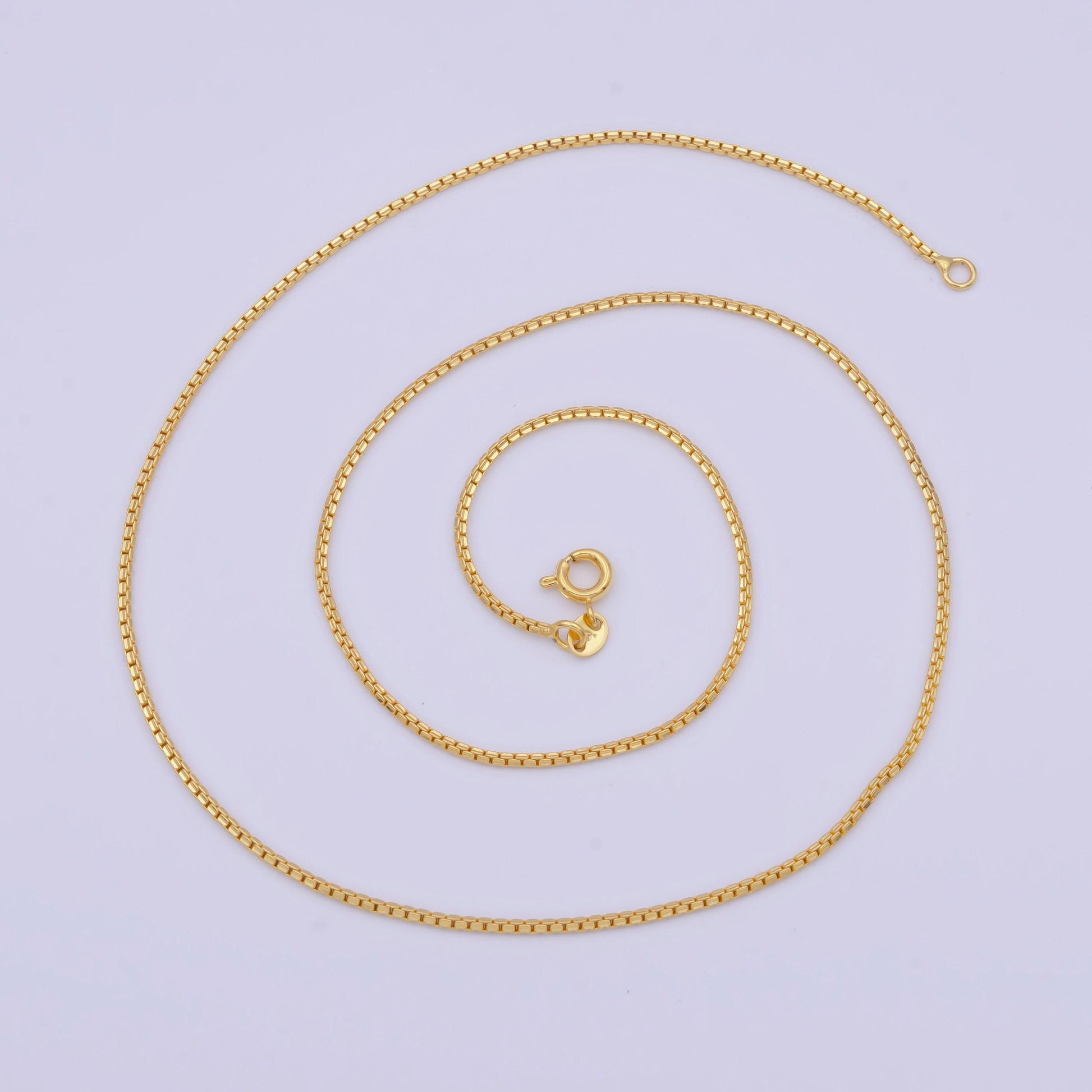 1.0mm dainty gold round box chain necklace, 24k gold filled 18.0" box link ready to wear necklace | wa-1132