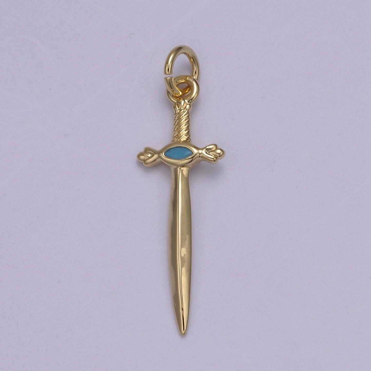 Dainty sword inlay cz gemstone with 4 color option dagger knife pendant | diy fashion charm add on necklace bracelet | n-811