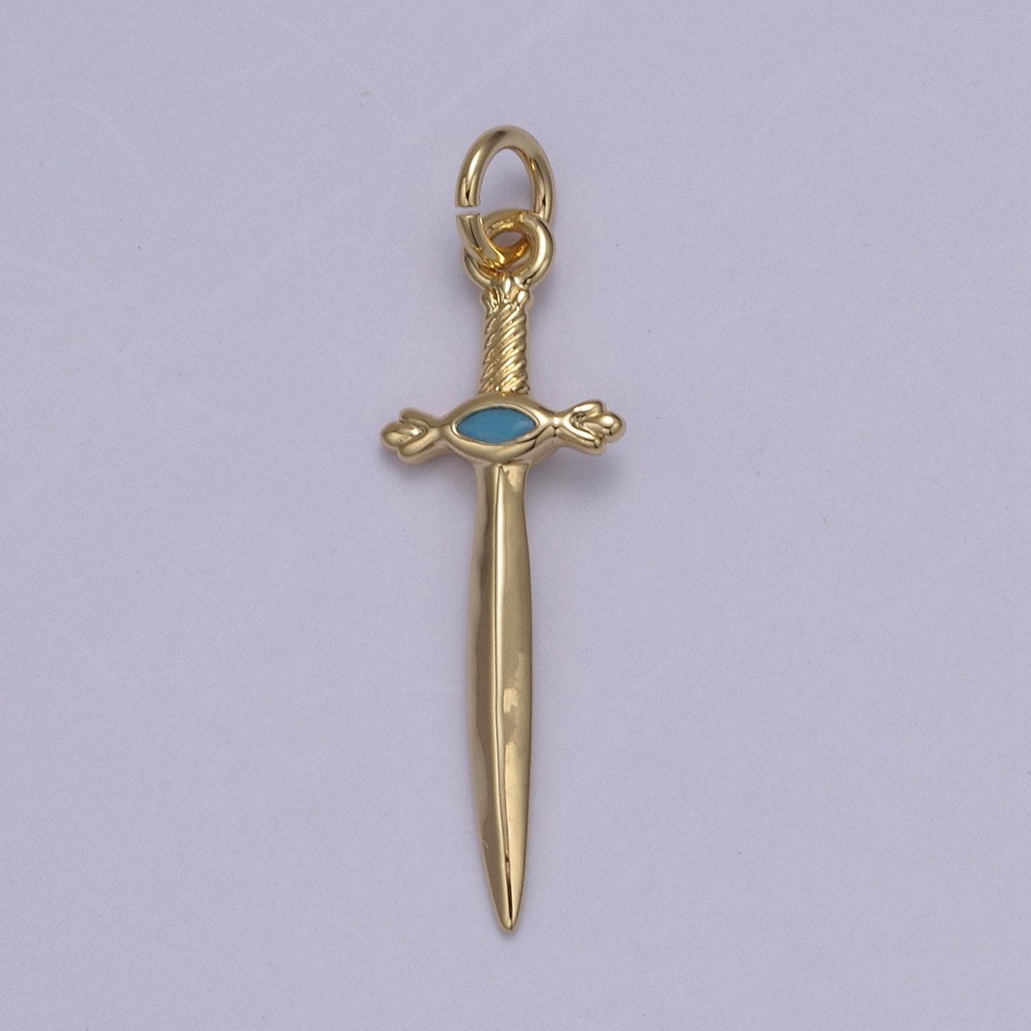 Dainty sword inlay cz gemstone with 4 color option dagger knife pendant | diy fashion charm add on necklace bracelet | n-811
