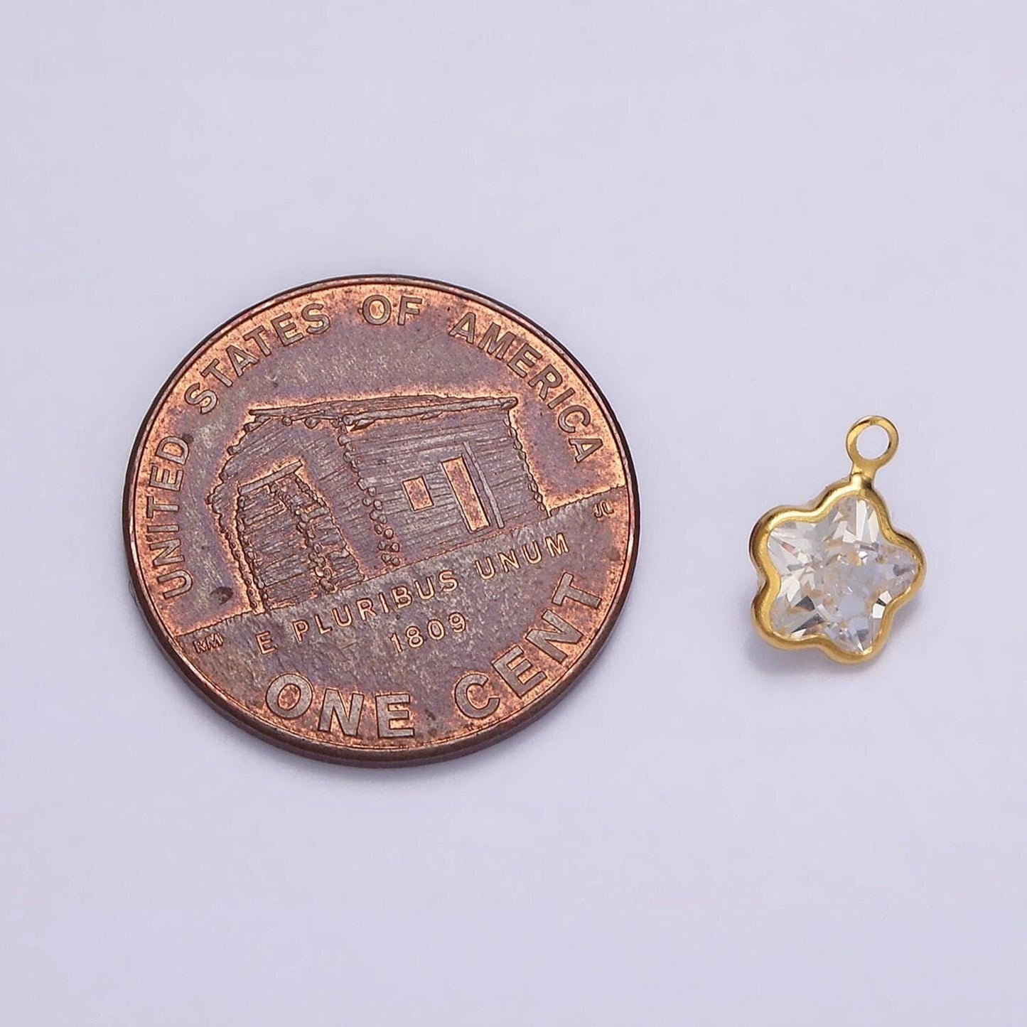 16k gold filled mini celestial star flower clear crystal cz bezel charm | n972