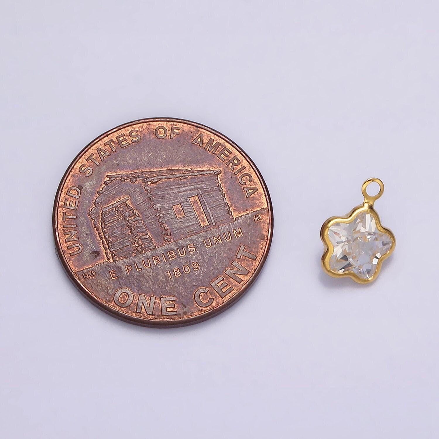 16k gold filled mini celestial star flower clear crystal cz bezel charm | n972