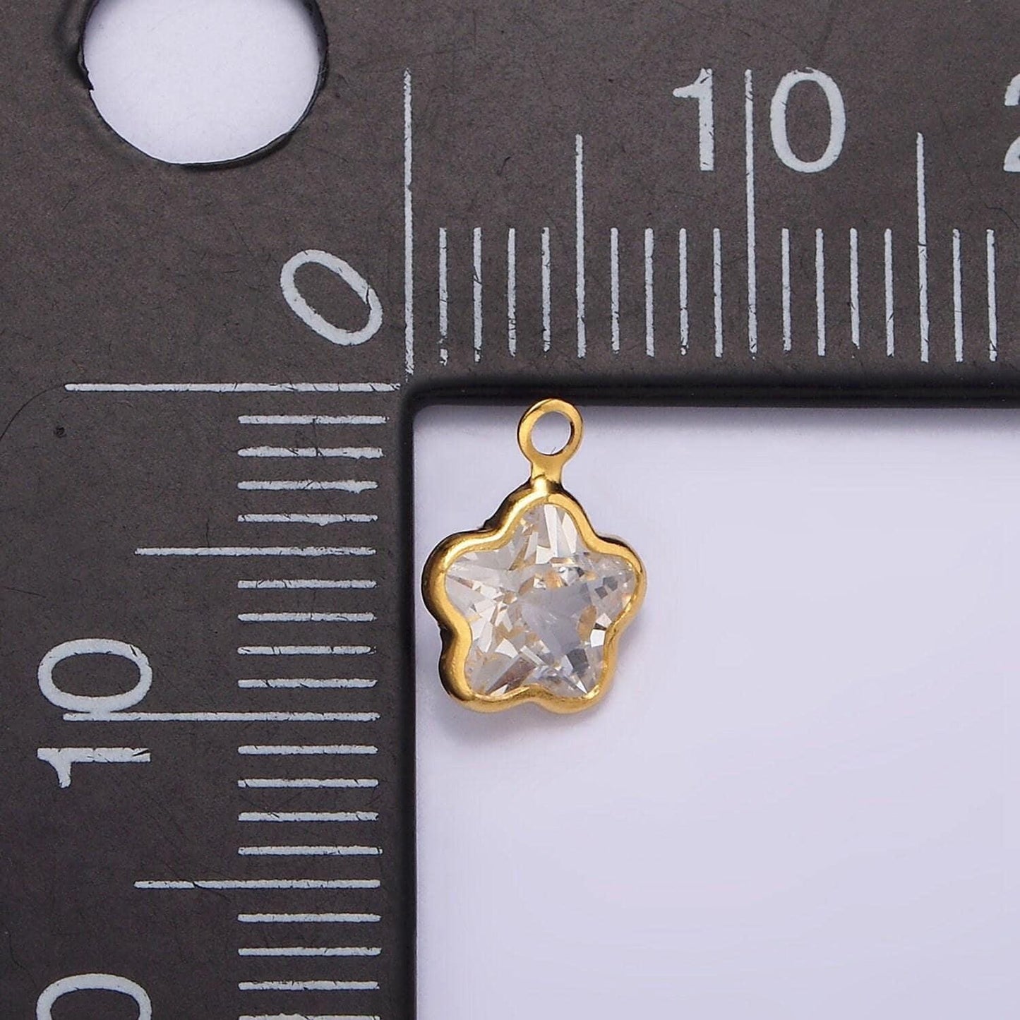 16k gold filled mini celestial star flower clear crystal cz bezel charm | n972