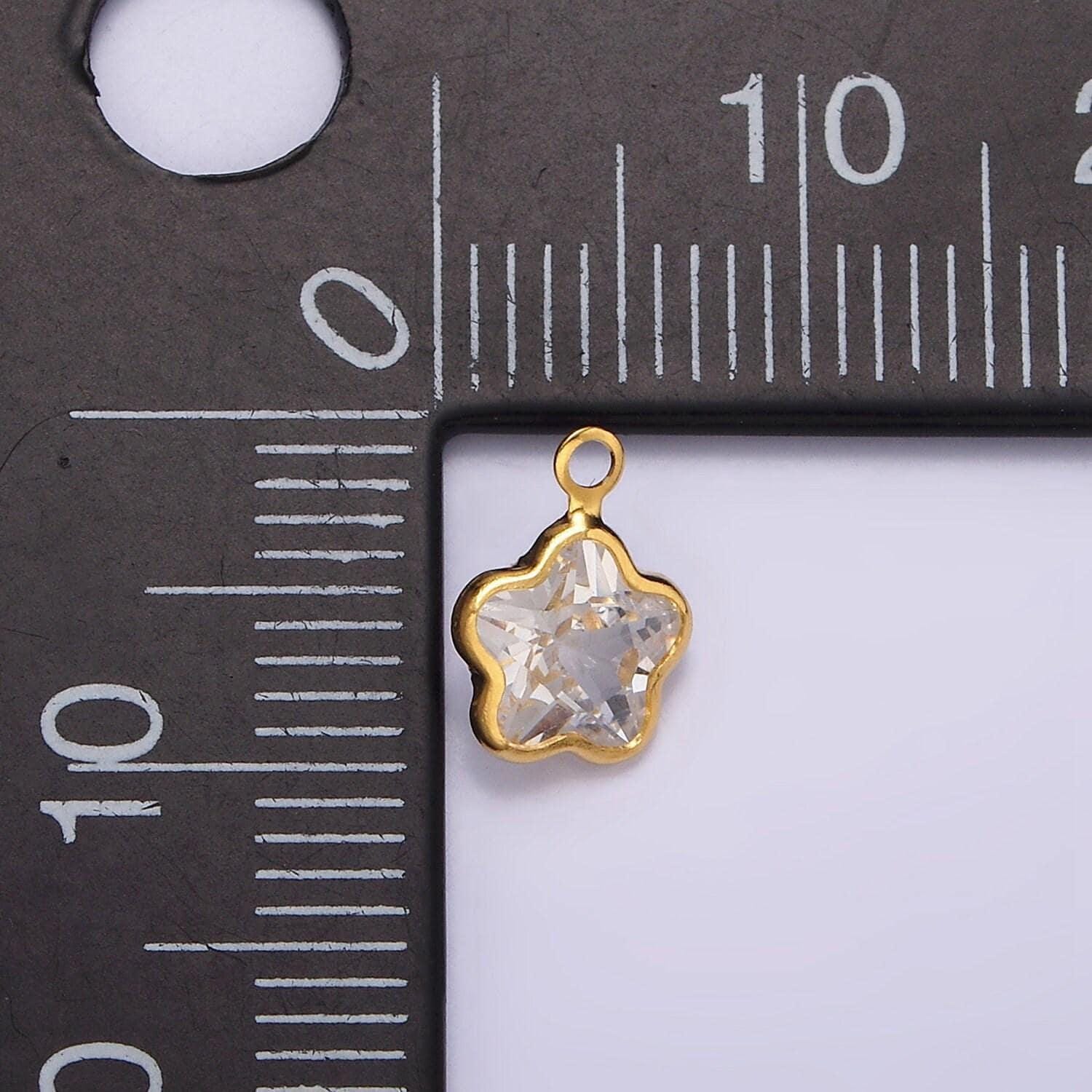 16k gold filled mini celestial star flower clear crystal cz bezel charm | n972